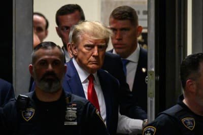 USA:s expresident Donald Trump framträdde vid en domstol i New York i april i år. 