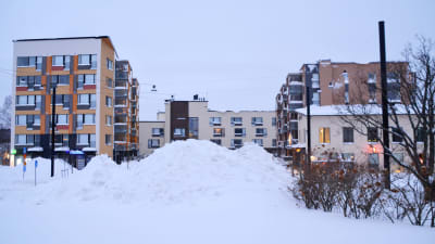 Snöhög i Nickby centrum efter snöstormen 13.01.21