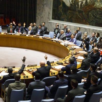 FN:s säkerhetsråd samlat runt ett bord.