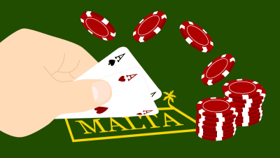 Illustration med spelkort som avslöjar namnet Malta.