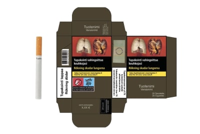 På de nya cigarettaskarna syns inte varumärket.