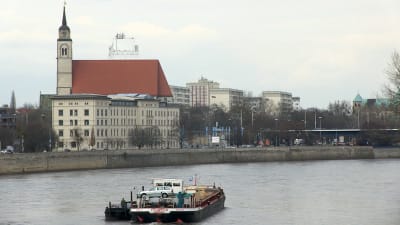 Floden Elbe flyter genom Magdeburg