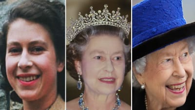 Kuningatar Elisabet II eri aikakausina. 