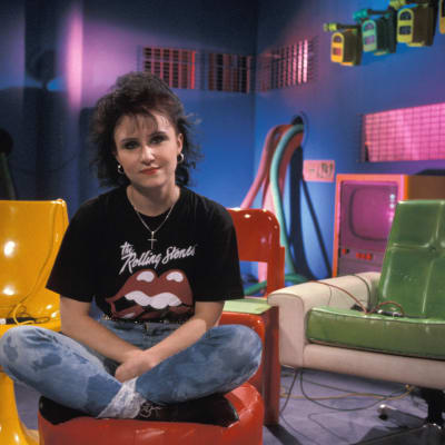 Rockstop"-ohjelman juontaja Heli Nevakare vuonna 1990.