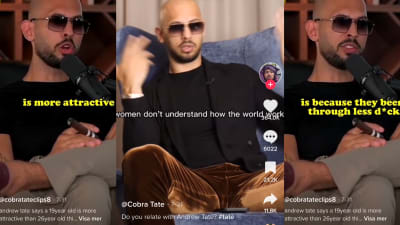 En skallig man med solglasögon som talar i tre olika videoklipp på videoplattformen Tiktok. 