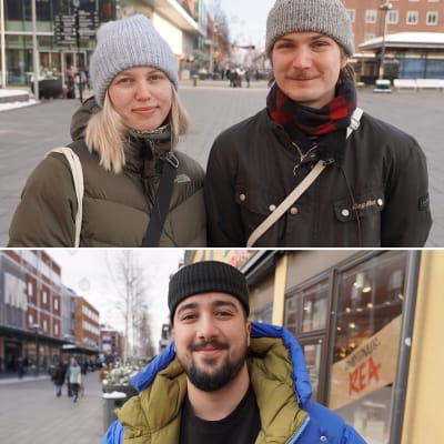 Ett collage med fem personer som står på gågatan i Umeå.