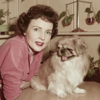 Betty White på 50-talet tillsammans med en hund.