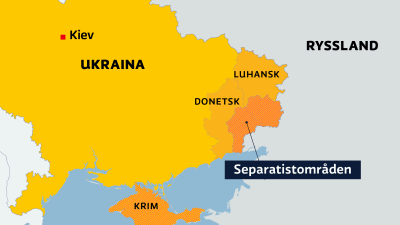 En karta med Ukraina där Luhansk, Donetsk och separatistområdena är märkta ut.