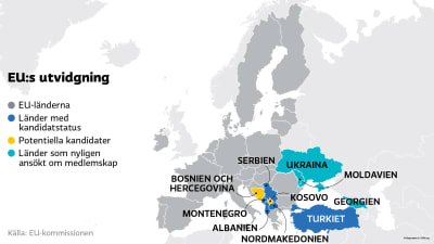 Karta över EU:s möjliga utvidgning österut
