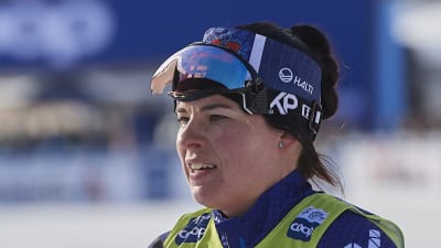 Krista Pärmäkoski efter målgång i Davos.