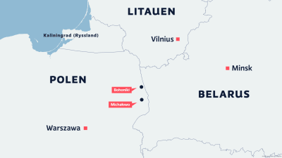 Karta över Polen, Belarus och Litauen med byarna Bohoniki och Michałowo inritade.