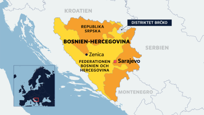 Karta över Bosnien och Hercegovina med Republika Srpska.