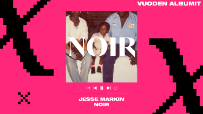 Jesse Markinin Noir-albumin kansikuva pinkkiä taustaa vasten.