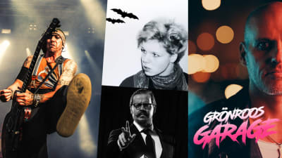 Bildkollage med Dregen från Hellacopters, Charlotta Boucht, Karstein Volle och Lasse Grönroos 
