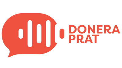 På bilden Donera prat-kampanjens logo. Logon består av en orange tankebubbla och texten Donera prat.