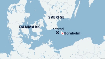 En karta över olycksplatsen mellan Ystad och Bornholm.