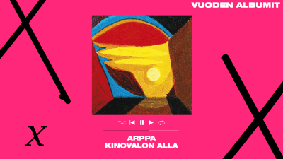 Arpan Kinovalon alla -albumin kansikuva pinkkiä taustaa vasten.