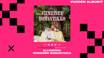 Ellinooran Viimeinen romantikko -albumin kansikuva pinkkiä taustaa vasten.