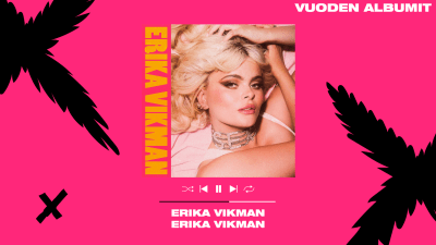 Erika Vikmanin albumin kansikuva pinkkiä taustaa vasten.