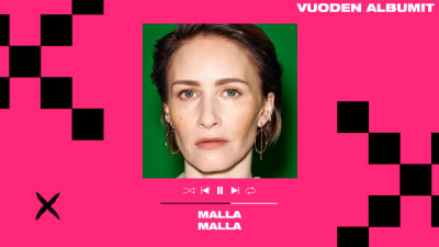 Mallan albumin kansikuva pinkkiä taustaa vasten.