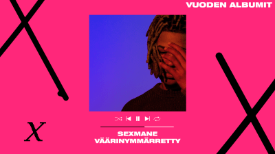 Sexmanen Väärinymmärretty-albumin kansikuva pinkkiä taustaa vasten.