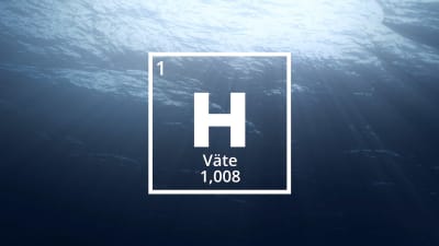 Den kemiska förkortningen H inom en vit ram. I bakgrunden en undervattensbild med blått vatten och solstrålar. 