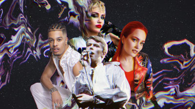 Miley Cyrus, Isaac Sene, David Bowie ja Sanni kuvakollaasissa.