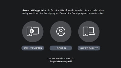 Yle Arenans Skapa profil-sida i smart tv.