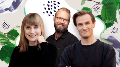 Graafisella, kesäisellä pohjalla lukupiiriläiset Henriika Tulivirta, Pietari Kylmälä ja Matti Tuomela