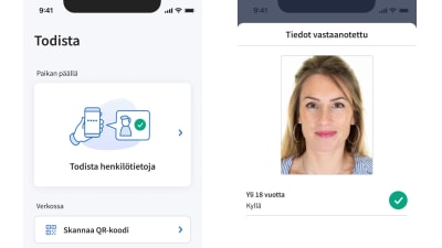 Skärmdump på hur statens identifieringsapp ser ut.
