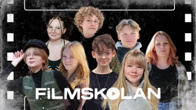 De åtta unga deltagarna i kortfilmsprojektet Filmskolan 2023.