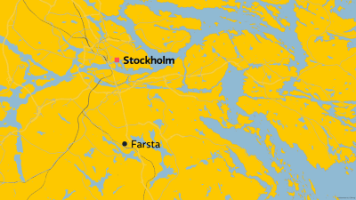 Karta där Stockholm och Farsta märkts ut.