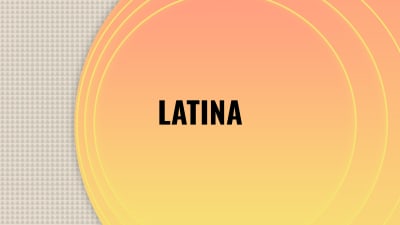Latinan kielen ainesivu. Musta fontti oranssilla taustalla.