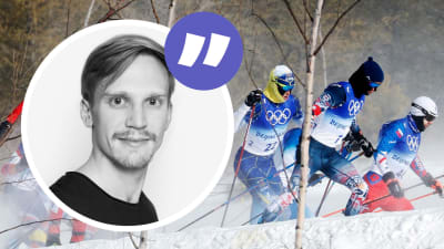 Längdåkare under herrarnas OS-lopp.
