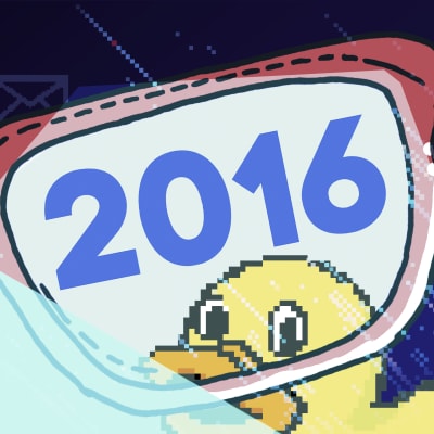 Kuvitusgrafiikka, silmälasit ja vuosiluku 2016.