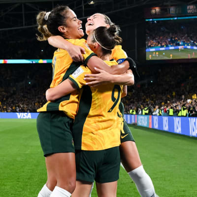 Australien firar mål i VM 2023.