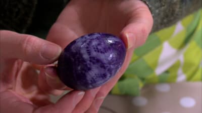 Så här vackert blev ägget lindat i spets när det legat i blåbärsbad