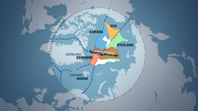 Karta över arktiska ländernas anspråk på utvidgade ekonomiska zoner.