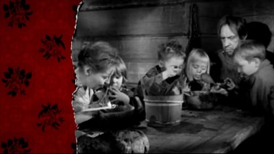 Bild ur filmen Punainen viiva, med en ätande famils