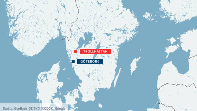 Karta med Trollhättan utmärkt