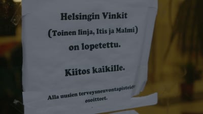 Meddelande till kunder att Vinkki har stängt i Helsingfors