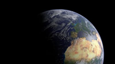 En renderad bild av jorden gjord i programmet Blender