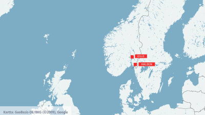 Karta med Halden och Oslo