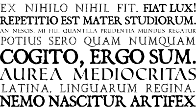 Latinakielisiä fraaseja eri fonteilla