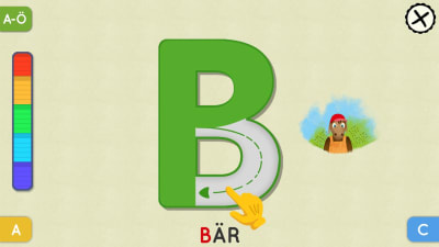 Skärmbild ur Bärtils bokstavsspel som ingår i appen BUU-klubben