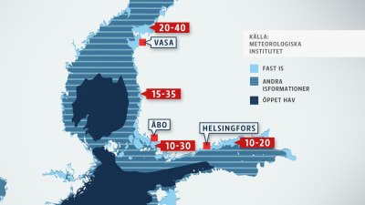 Grafik som visar isläget vid Finlands kuster