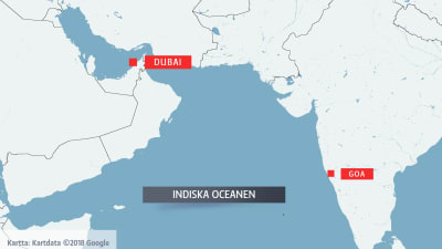 Karta över Indiska oceanen.