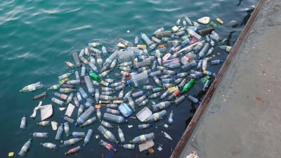 Plastflaskor i havet