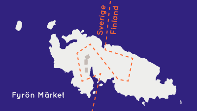 Karta över fyrön Märket: Gränsen mellan Sverige och Finland ringlar sig över ön.
