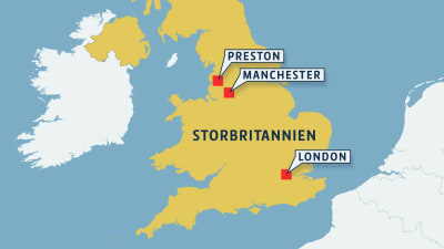 Karta över Storbritannien med Prestons läge